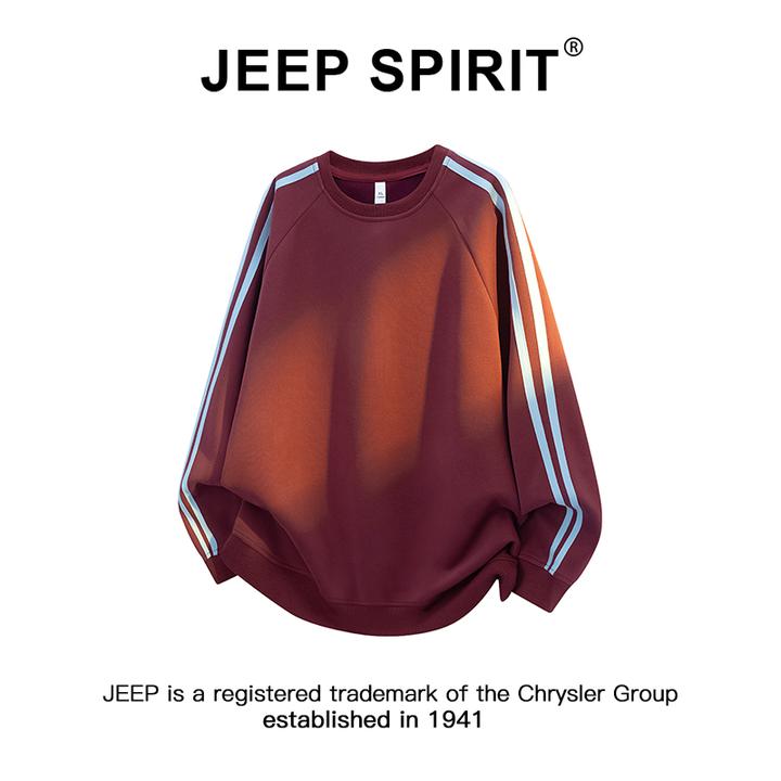 JEEPSPIRIT吉普撞色条纹圆领卫衣男款秋冬加绒加厚保暖打底衫上衣