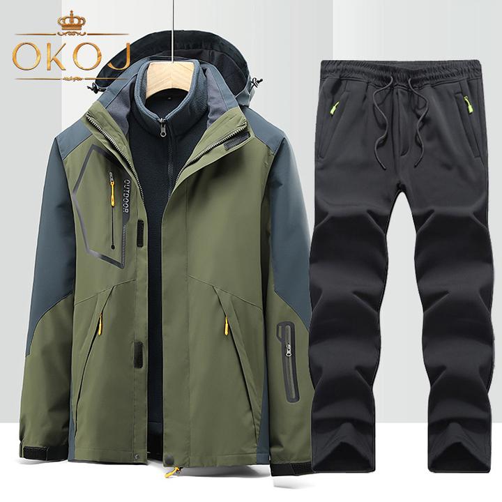 OKOJ冲锋衣男女三合一两件套防风防水加厚秋季新款户外登山服套装