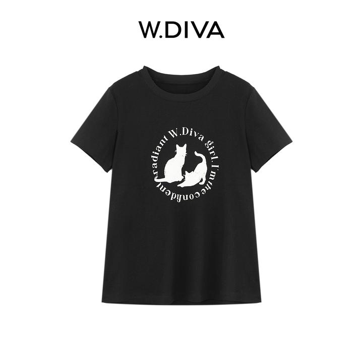W.Diva【猫猫T】5A抗菌棉质短袖趣味萌宠印花T恤慵懒风女53T072907