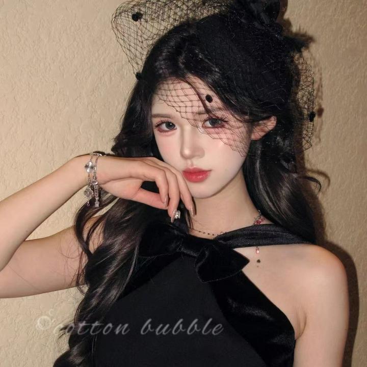 法式复古黑色网纱小礼帽头饰发夹生日拍照发饰女民国千金头纱帽子