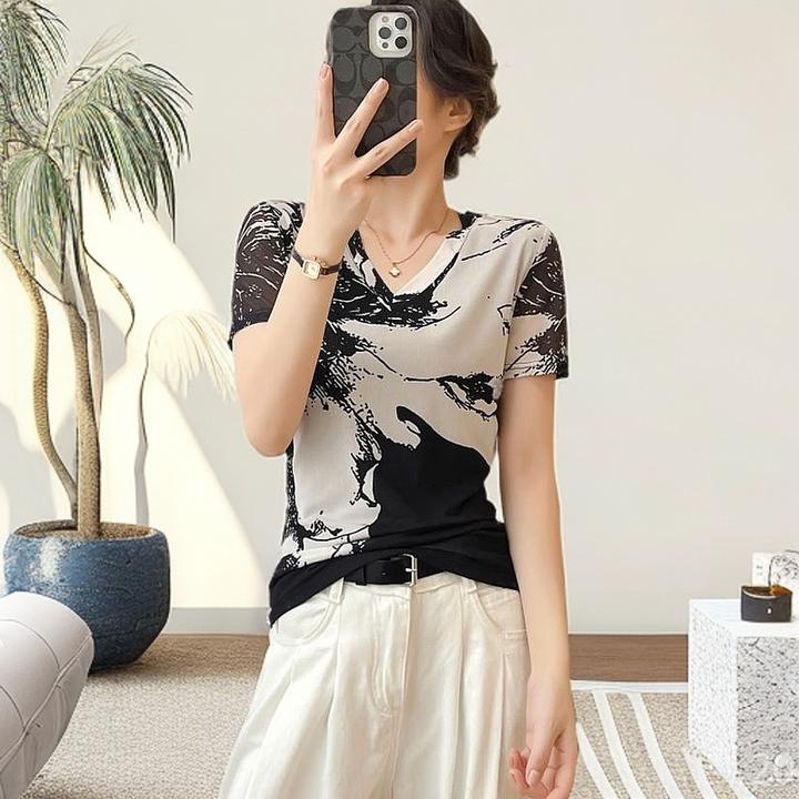 显瘦时尚网红洋气衣服女夏季网纱短袖上衣气质半袖时髦修身女人味