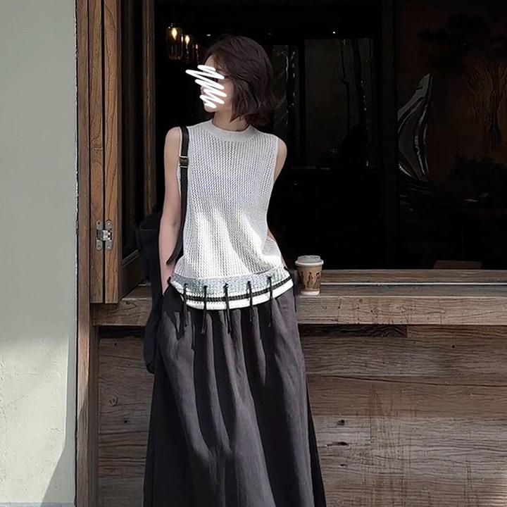 2025夏季绝美漂亮小套装白色钩针凉感背心a字裙大摆半身裙两件套