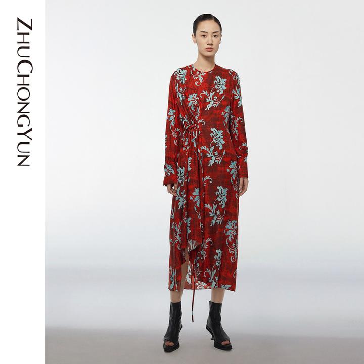ZHUCHONGYUN春新品原创真丝羊毛混纺柔软保暖连衣裙C1DE15496