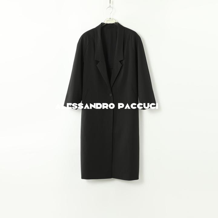 AP洛哥43010FY【赫本】绵羊毛翻领ROW风极简版黑色长风衣外套2024秋