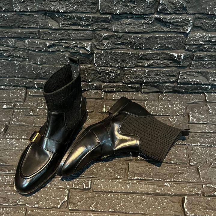 MDSL·优质独具风格金属装饰英伦风时装拼接中筒靴鞋#01562