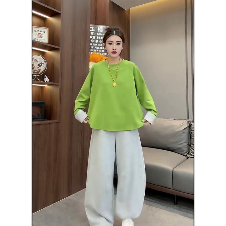 圆领新配色翻袖常规款卫衣秋冬长袖常规韩版春季拼接上衣百搭