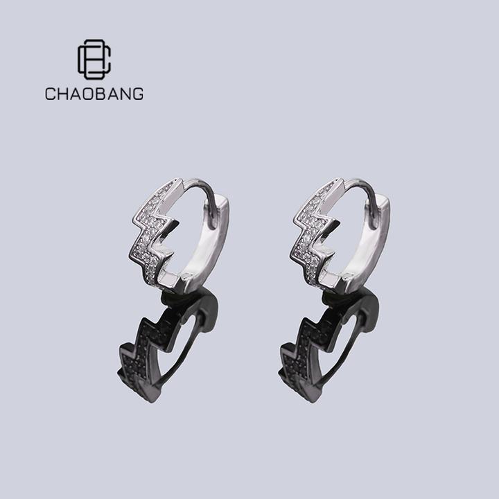 chaobang/潮邦 铜合金耳饰 闪电镶钻耳环小众嘻哈耳饰高级感饰品