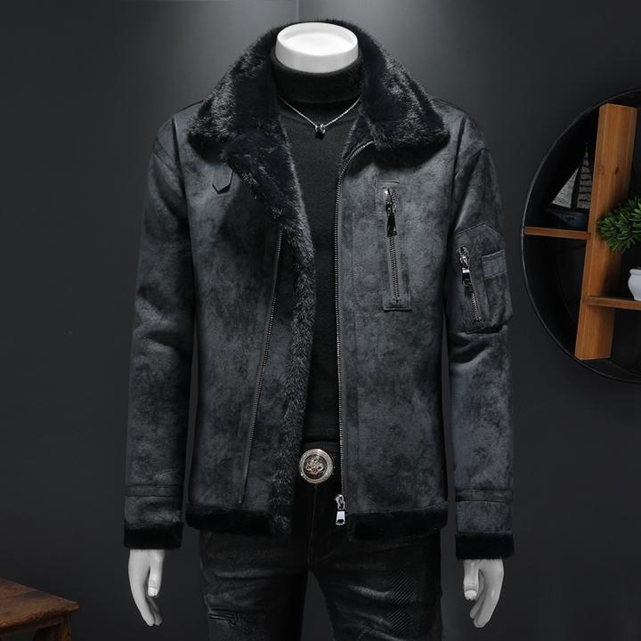 斯狄奈勒翻领耐磨羊羔绒夹克男秋冬新款上衣保暖翻领外套加厚男款