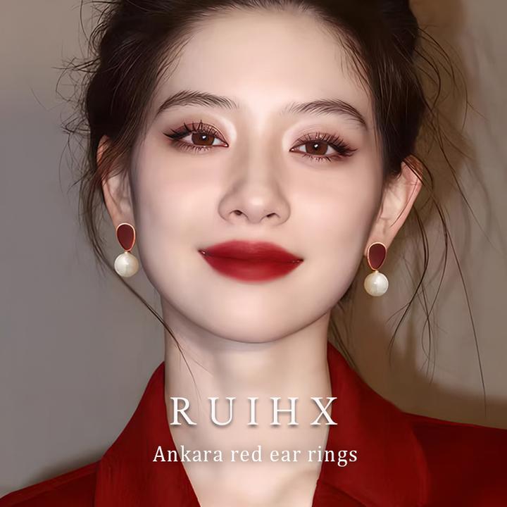 合金仿珍珠耳饰 999纯银耳针安可拉红珠珠耳钉女轻奢高级感冬耳饰