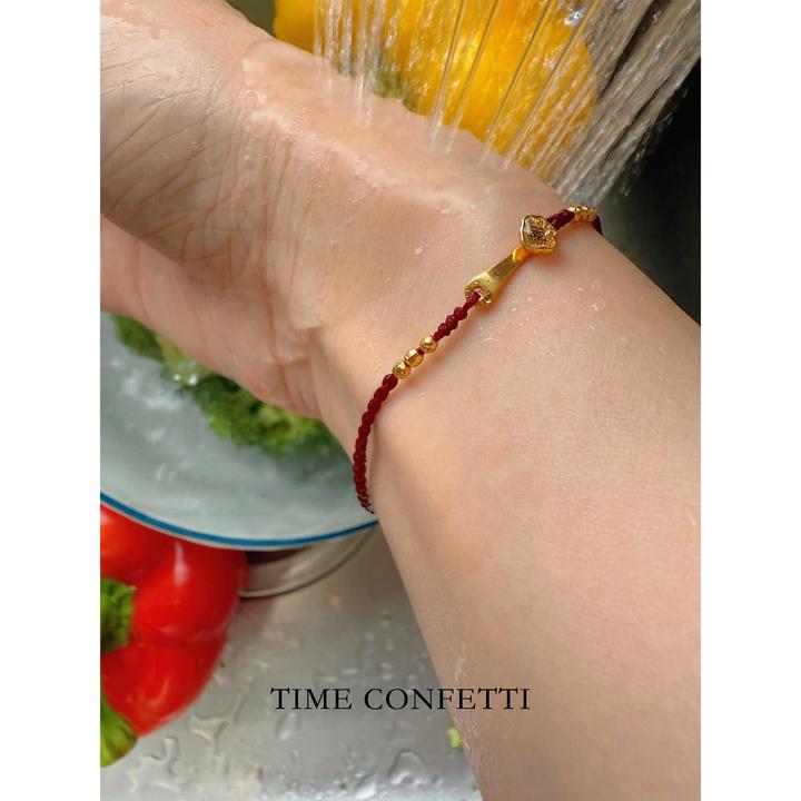 黄铜手链 镀K金【孙二娘】有钱花小如意-百搭精致红绳手链TC 11662