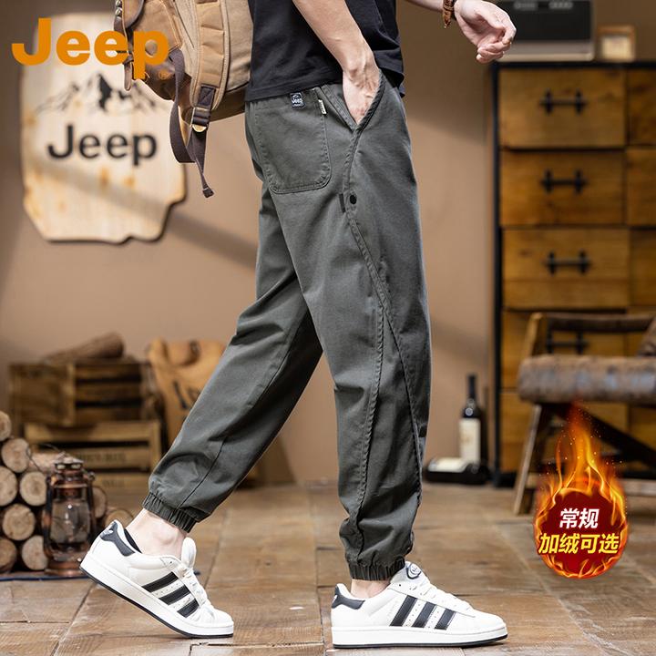 Jeep吉普纯棉休闲裤男士秋冬季加绒新款宽松工装裤潮牌百搭裤子男
