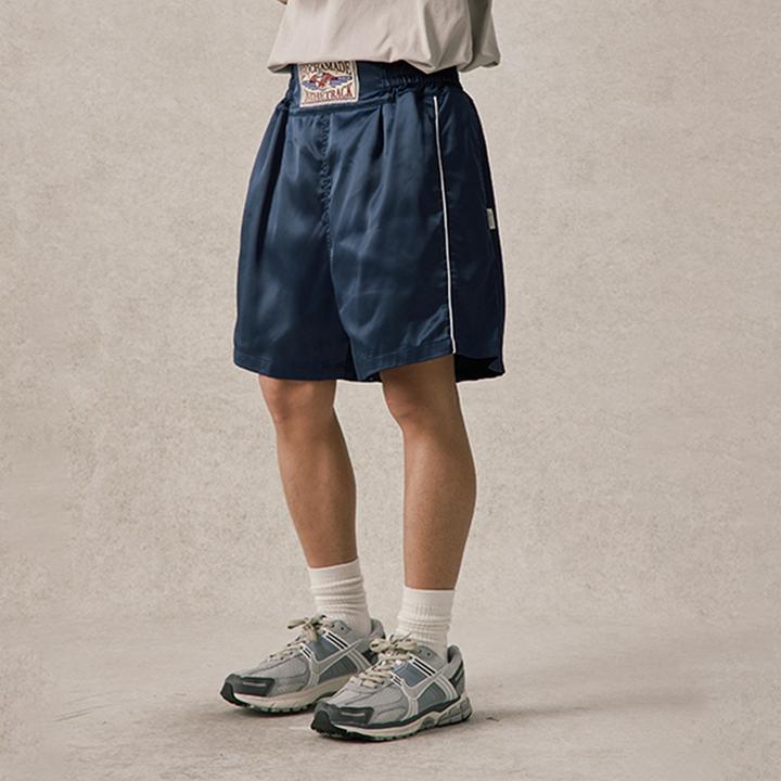 REOCHA热呈25春夏宽松复古主题布标缎面宽松拳击短裤