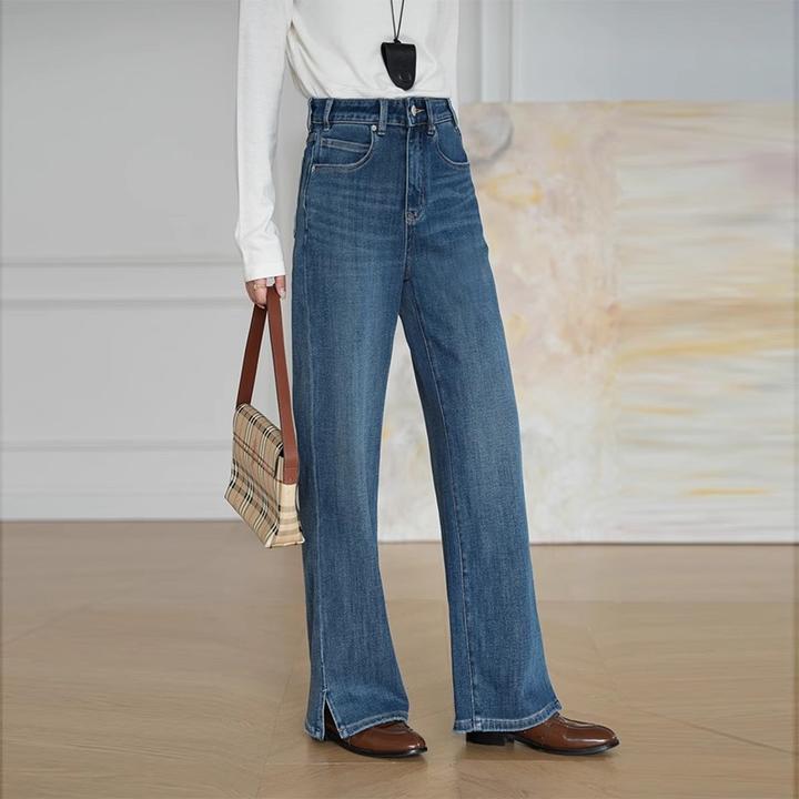 张小某新款潮牌干练总裁知性风高腰弹力显瘦长裤开衩牛仔裤 19060