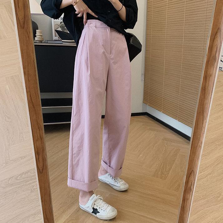 超态棉微折纸工装休闲裤子女春季新款日系宽松显瘦高腰百搭直筒裤