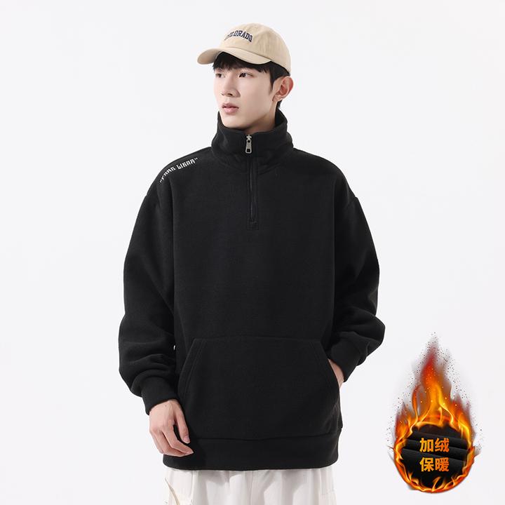 稻草人新款休闲卫衣男士潮牌百搭时尚秋冬摇粒绒高领套头加绒加厚