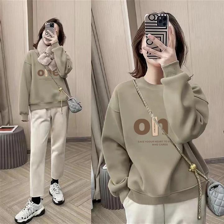 多巴胺圆领套头打底衫加绒加厚卫衣女2025春秋季新款宽松韩版外套