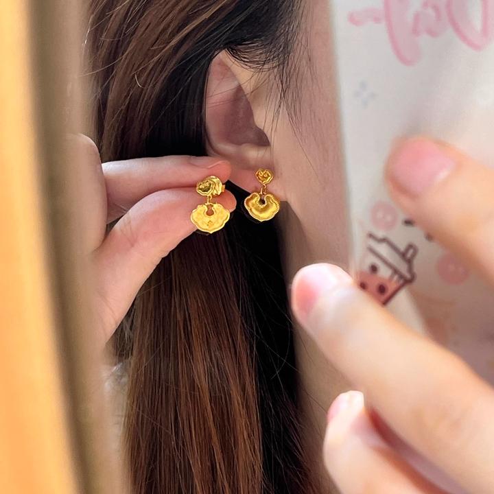 铜合金耳饰 「祥云福禄」古法招财福禄耳钉金色轻奢高贵式耳夹耳饰