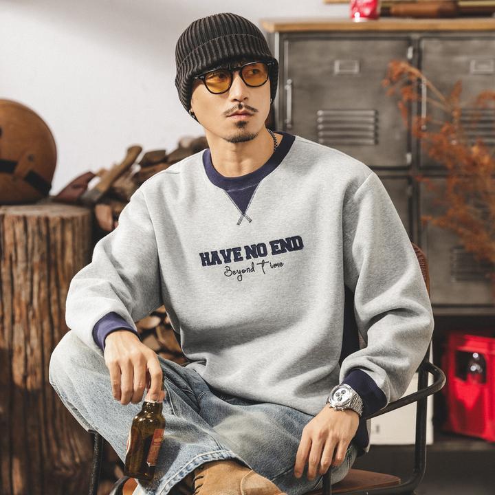 MR.MUDI/穆迪先生美式390g重磅复古卫衣男春秋宽松潮牌拼接撞色