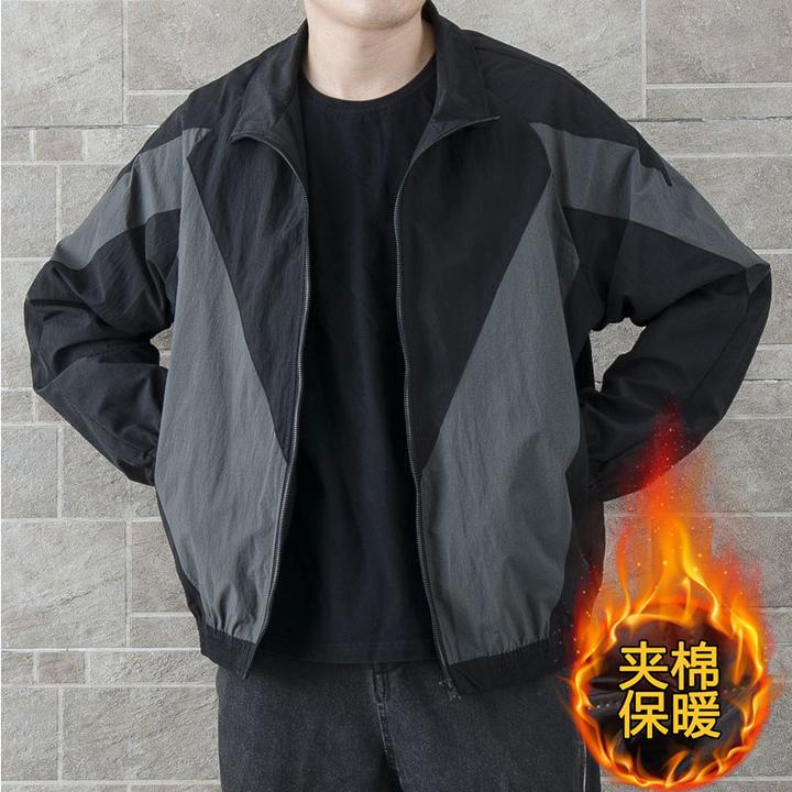 2024春秋季休闲男外套保暖帅气夹克韩版男拼接薄款宽松百搭运动