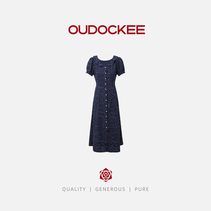 OUDOCKEE 鸥鸥【欧尼裙】藏青色连衣裙波点裙 L2501F112T