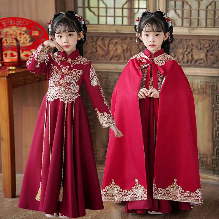 汉服女童加厚古装连衣裙中国冬季小女孩古风冬装儿童唐装过年拜年