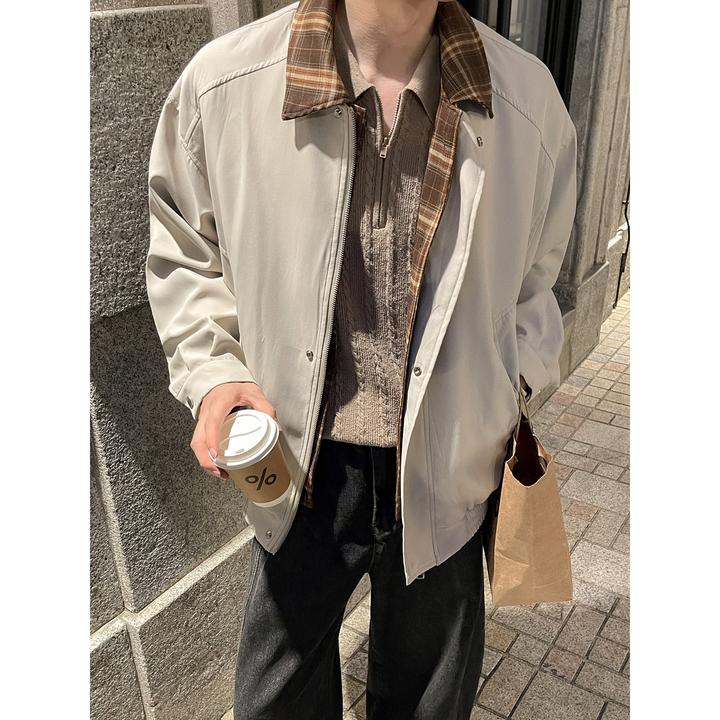 假两件拼接格子翻领夹克男春秋潮牌高级感cleanfit老钱风痞帅外套