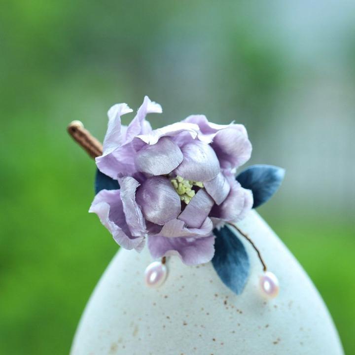 锌合金胸针 新款手工非遗蚕丝绒花胸针国风新中式紫色牡丹花配饰