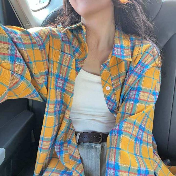 格子衬衫男长袖春季2025新款高级感情侣上衣宽松百搭cleanfit外套