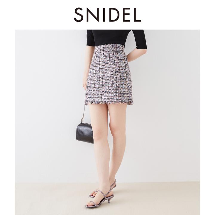 SNIDEL2025春夏高腰流苏粗花呢小香风A字短裙裤SWFP252041