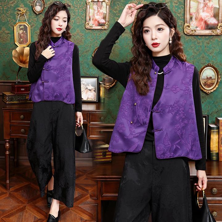 2026春秋女装秋冬轻奢新中式人丝马夹新款复古浮雕马甲女国风立领