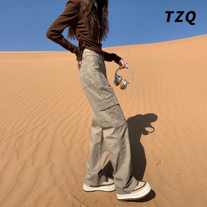 美式复古直筒工装牛仔裤女2025新款宽松显瘦百搭阔腿裤TZQ2521422