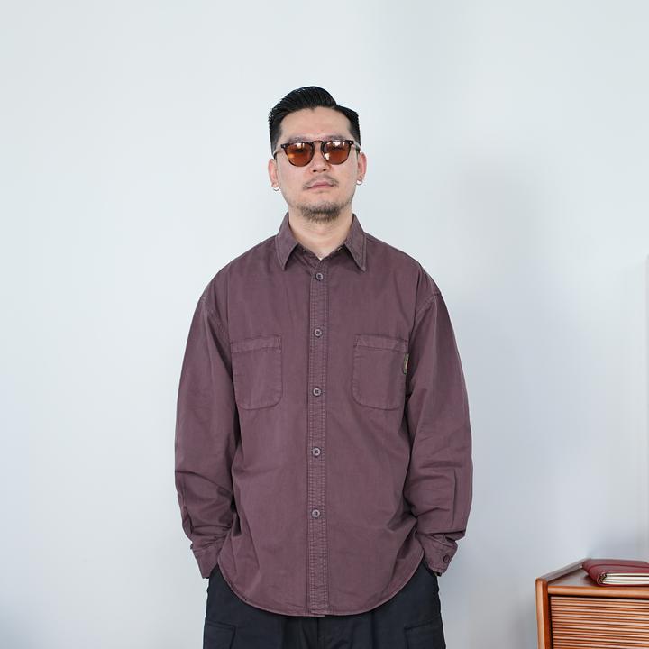 25FW秋季港风复古休闲衬衫美拉德色系工装宽松长袖纯色衬衣