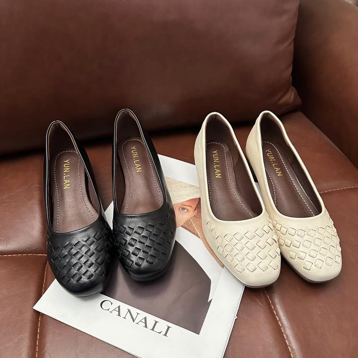 法式百搭时尚浅口鞋方头皮鞋软底夏季单鞋织带舒适低跟粗跟