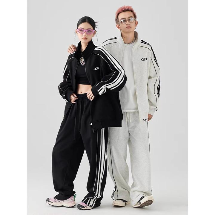 秋季新款开衫卫衣情侣款潮流休闲运动套装美式潮牌卫衣卫裤两件套