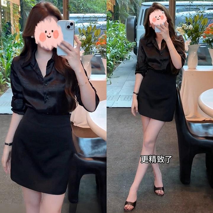 2025衬衫女装气质裙子套装短裙夏季长袖上衣御姐包臀裙洋气高腰
