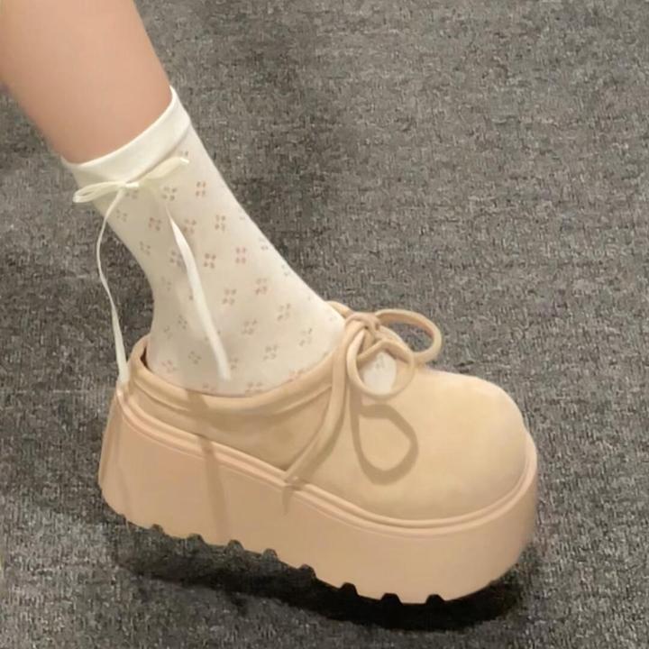 复古松糕厚底绒面勃肯鞋女外穿2025新款百搭增高一脚蹬包头半拖鞋