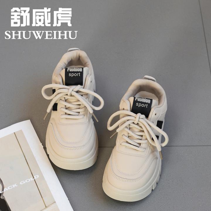 2025春季新款时尚系带厚底小个子增高小白鞋女百搭松糕运动老爹鞋