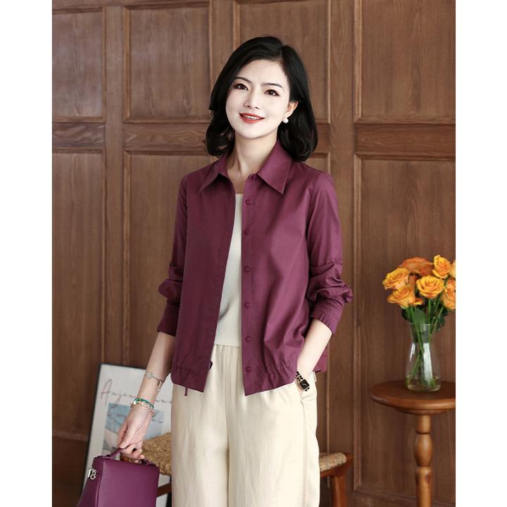 阿楠anan时光语录莱赛尔天丝翻领纯色压褶长袖衬衫女春夏出游上衣