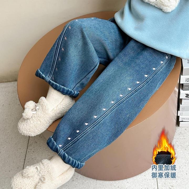 女童秋冬季裤子2025新款儿童洋气休闲外穿宽松加绒保暖御寒牛仔裤