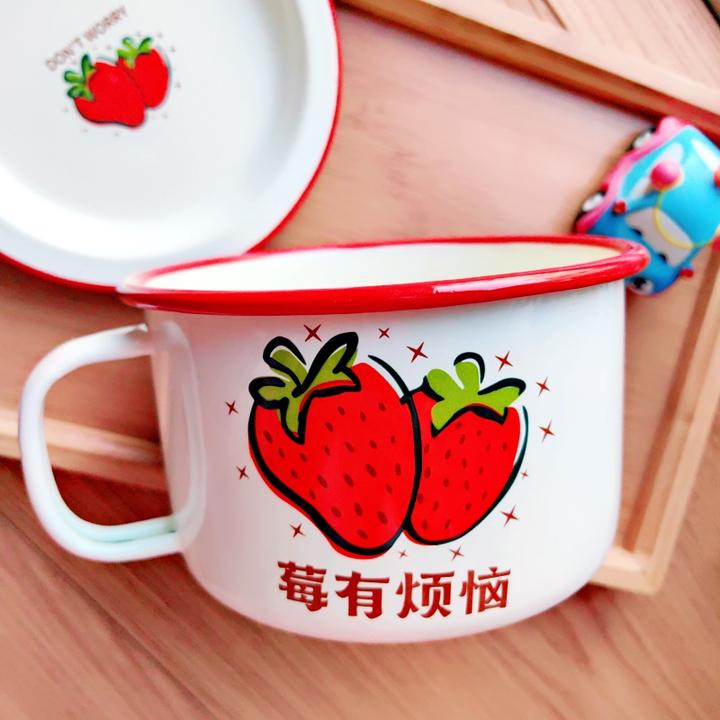 搪瓷泡面碗加厚带盖猪油罐早餐杯快餐杯可明火耐高温学生泡面