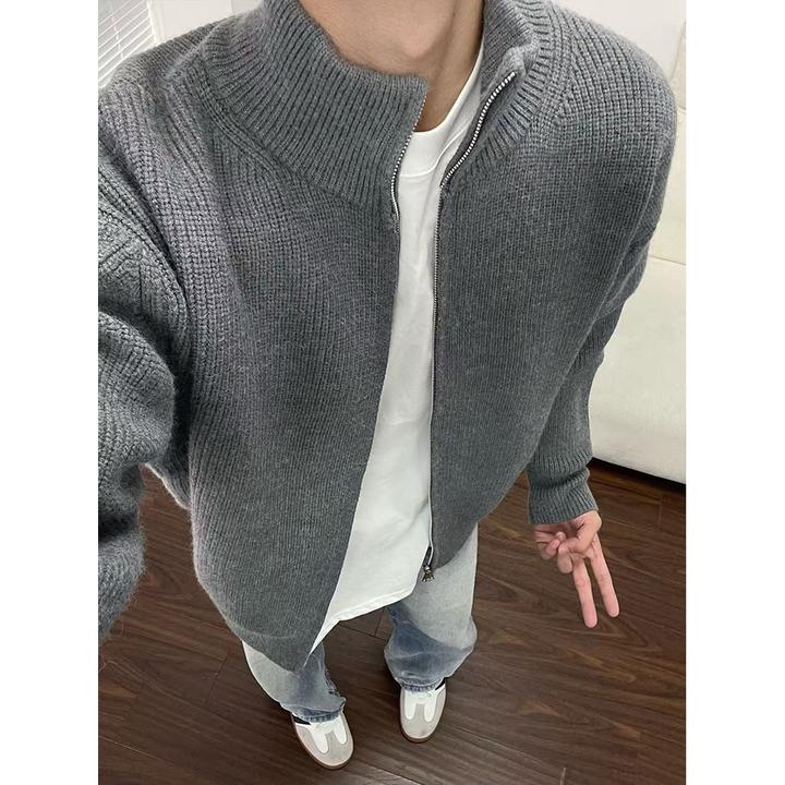 半高领开衫情侣百搭毛衣秋季cleanfit叠穿打底针织衫美式休闲外套