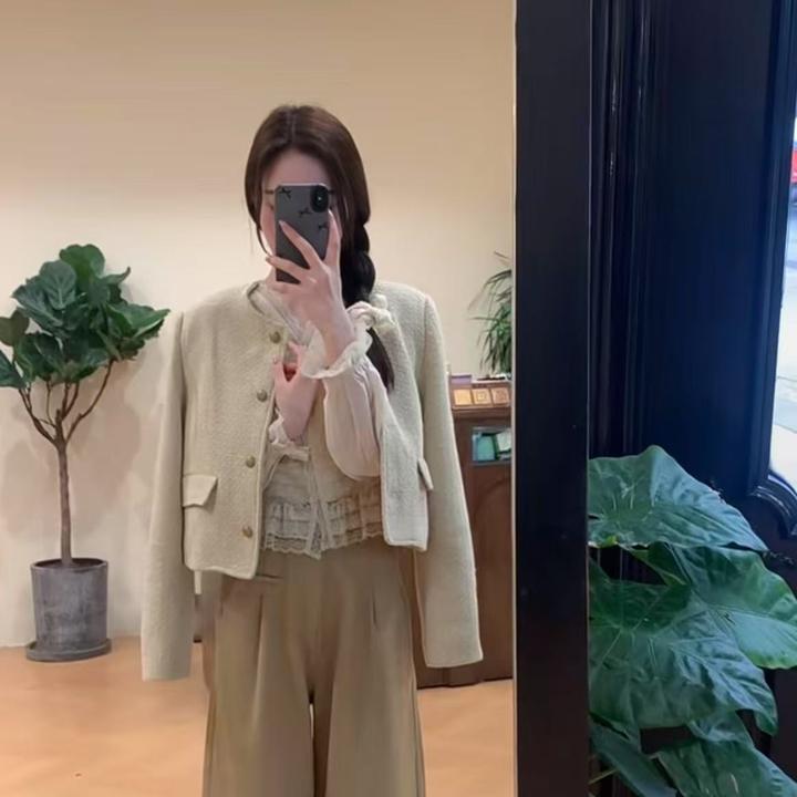 【B Y】韩系时尚套装百搭气质小香风外套春季新款百搭休闲阔腿裤女