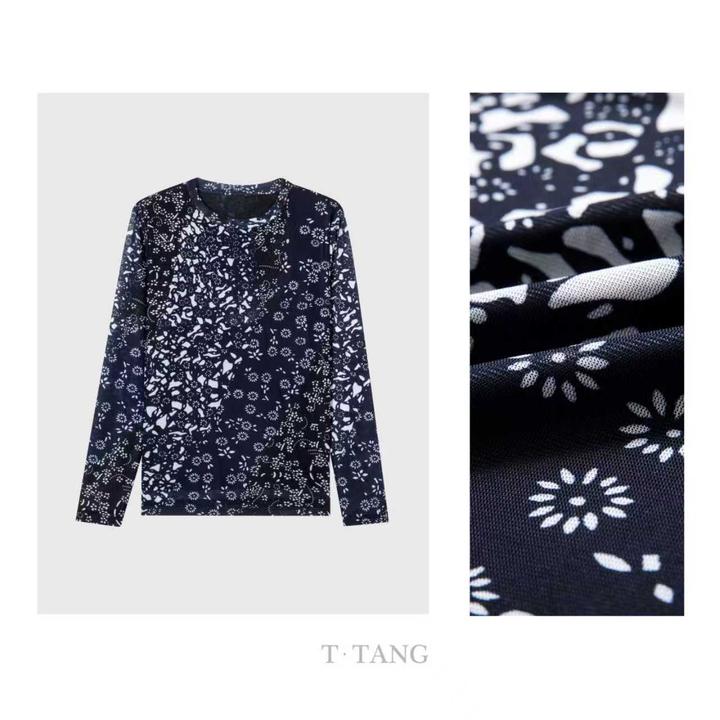 秋季90g加密韩国网活性印染时尚百搭亲肤透气长袖打底T恤【7258】