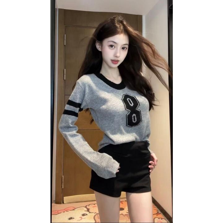 【XIAOBAWANG】辣妹风INS风毛针织衫针织衫打底圆领长袖W