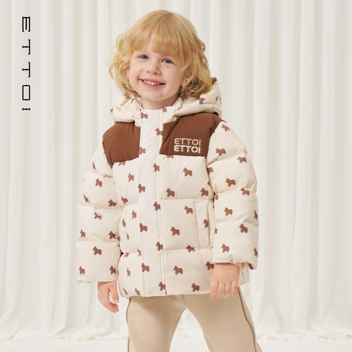 ETTOI爱多娃冬季2025新款小马印花中性款保暖羽绒服