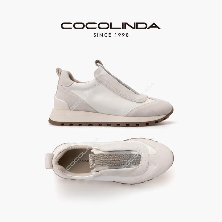 COCOLINDA | 米白牛反绒拼接休闲4-5cm运动鞋X2823