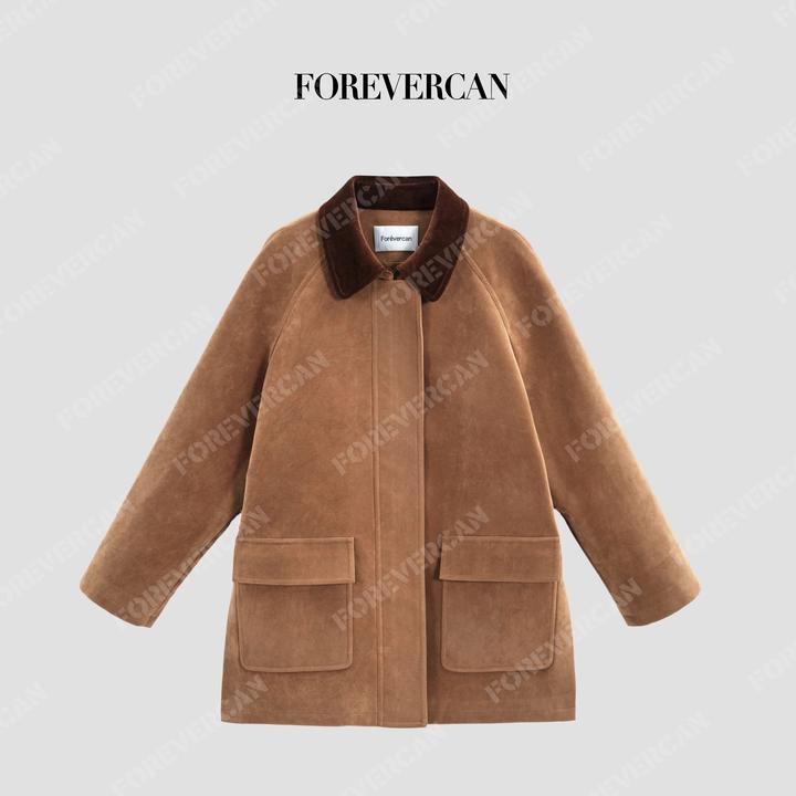 FOREVERCAN“摩登旧梦”立裁拼色翻领插肩袖外套WC23754