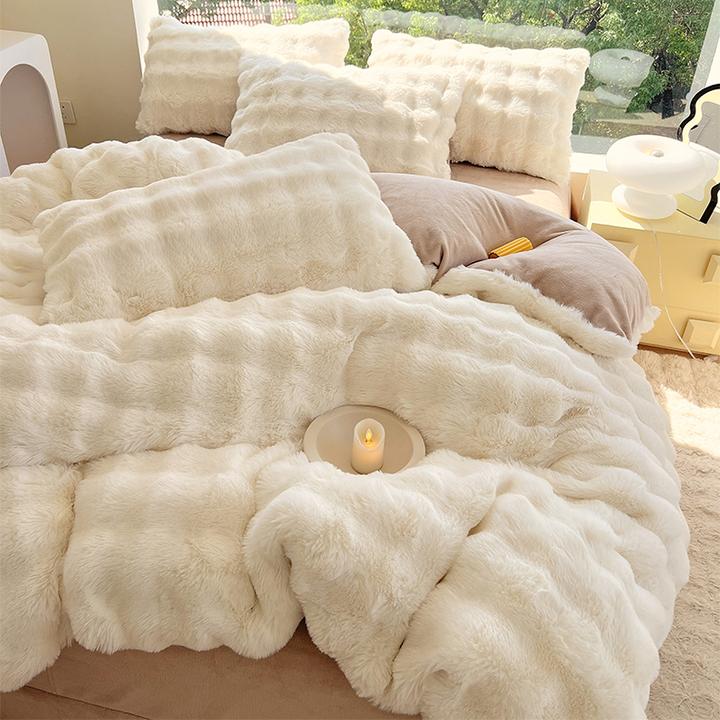 大泡泡濑兔毛绒四件套 兔兔绒保暖舒适加厚四件套秋冬款柔软纯色