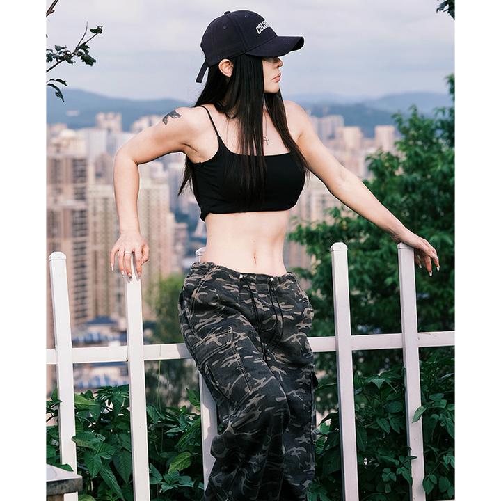 美式复古迷彩工装裤女高腰炸街甜酷辣妹风宽松显瘦直筒垂感休闲裤