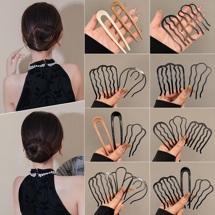 懒人盘发神器丸子头四齿插梳发梳发簪倒插发卡U型发夹气质头饰女